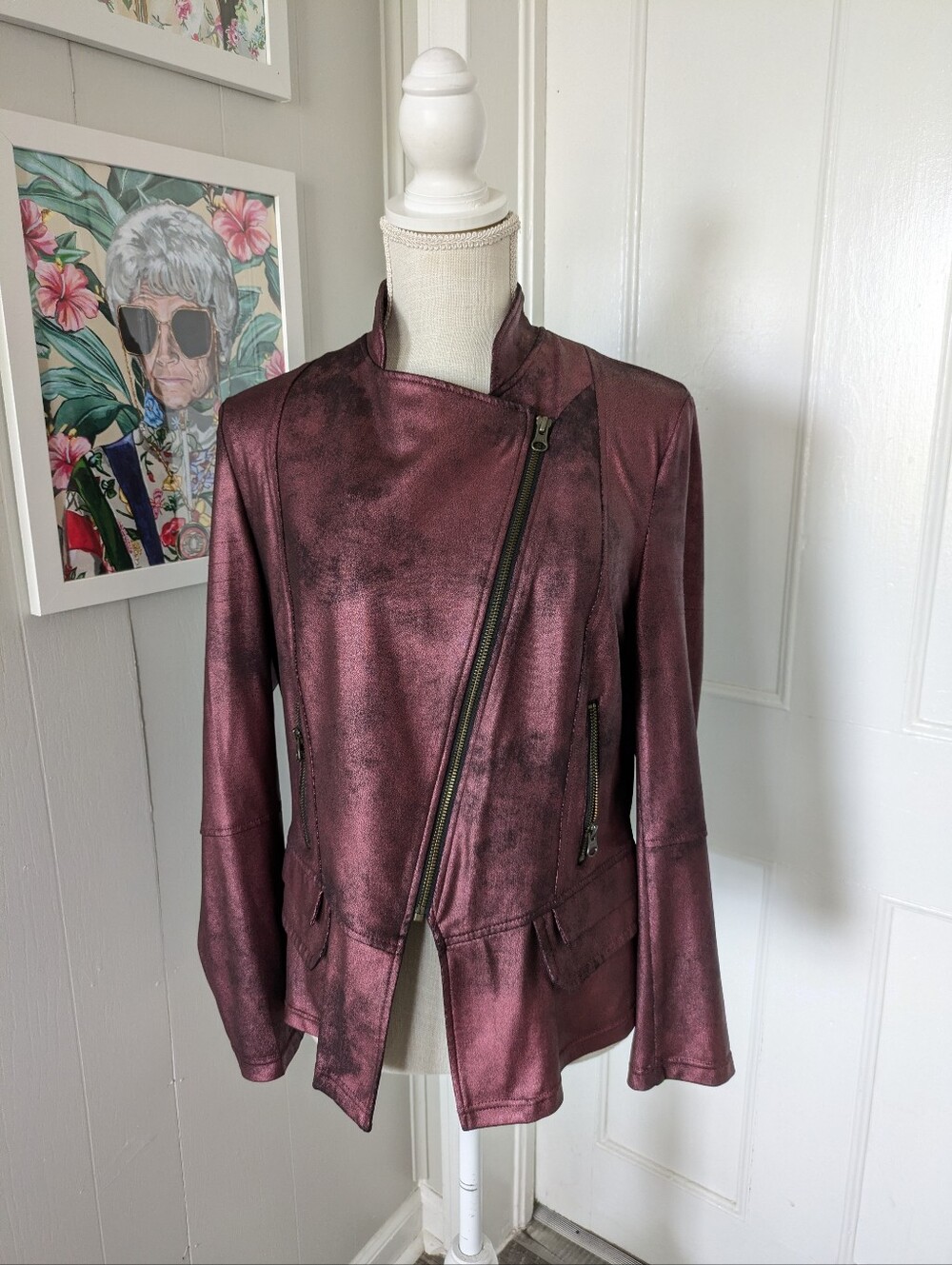 Mila & Milan Moto Jacket Purple Metallic Long Sleeve Womens L * Indie Sleaze